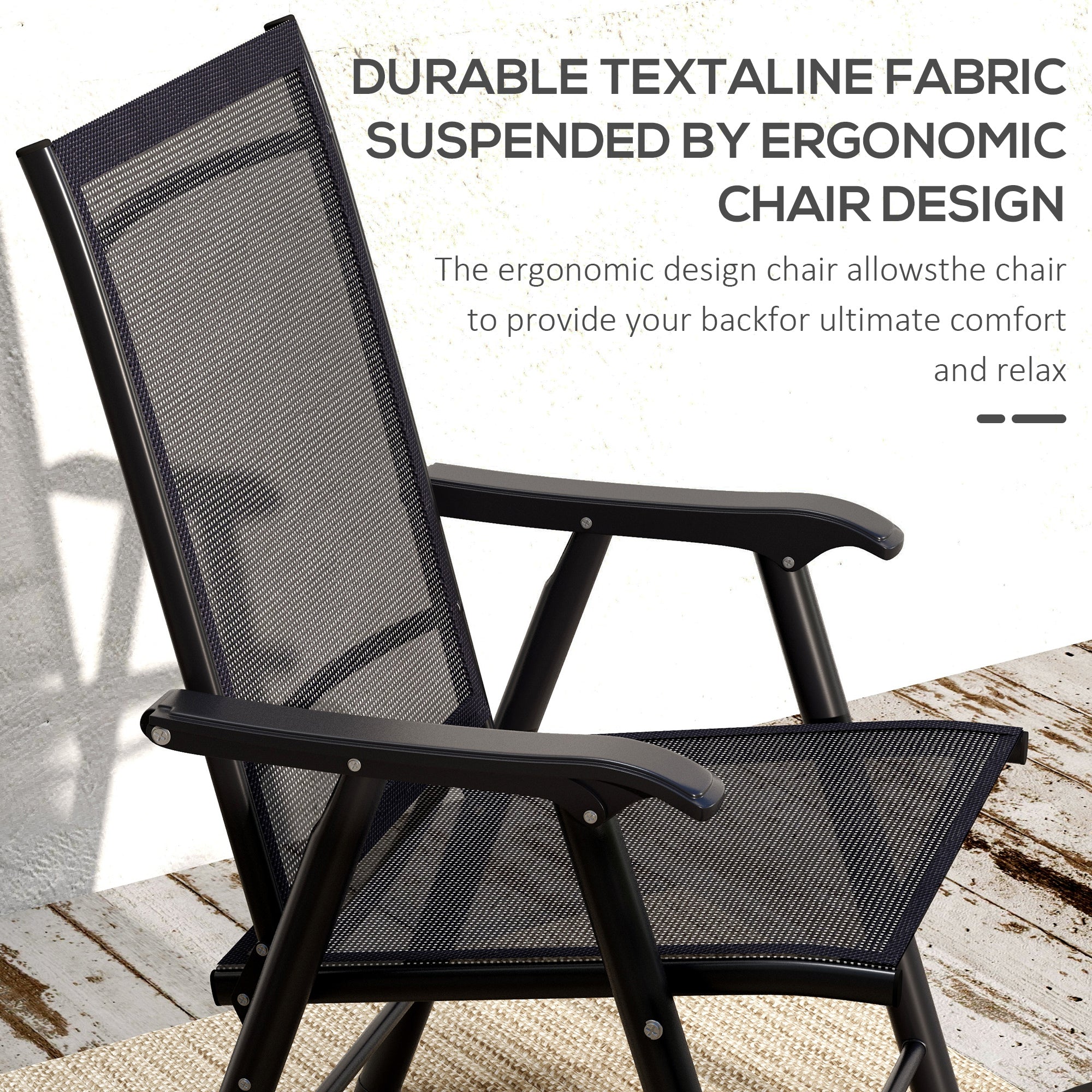 Outsunny 4-PCS Garden Armchairs Outdoor Patio Folding Furniture Black