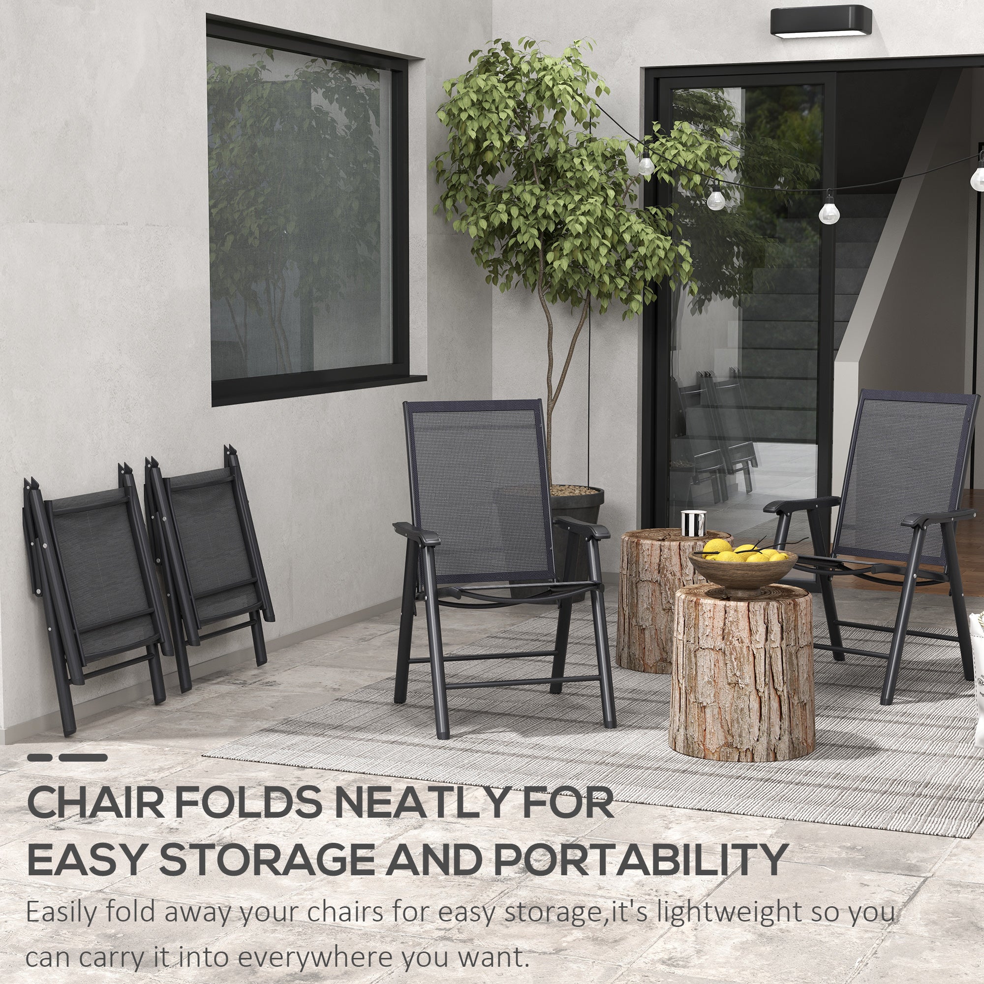 Outsunny 4-PCS Garden Armchairs Outdoor Patio Folding Furniture Black