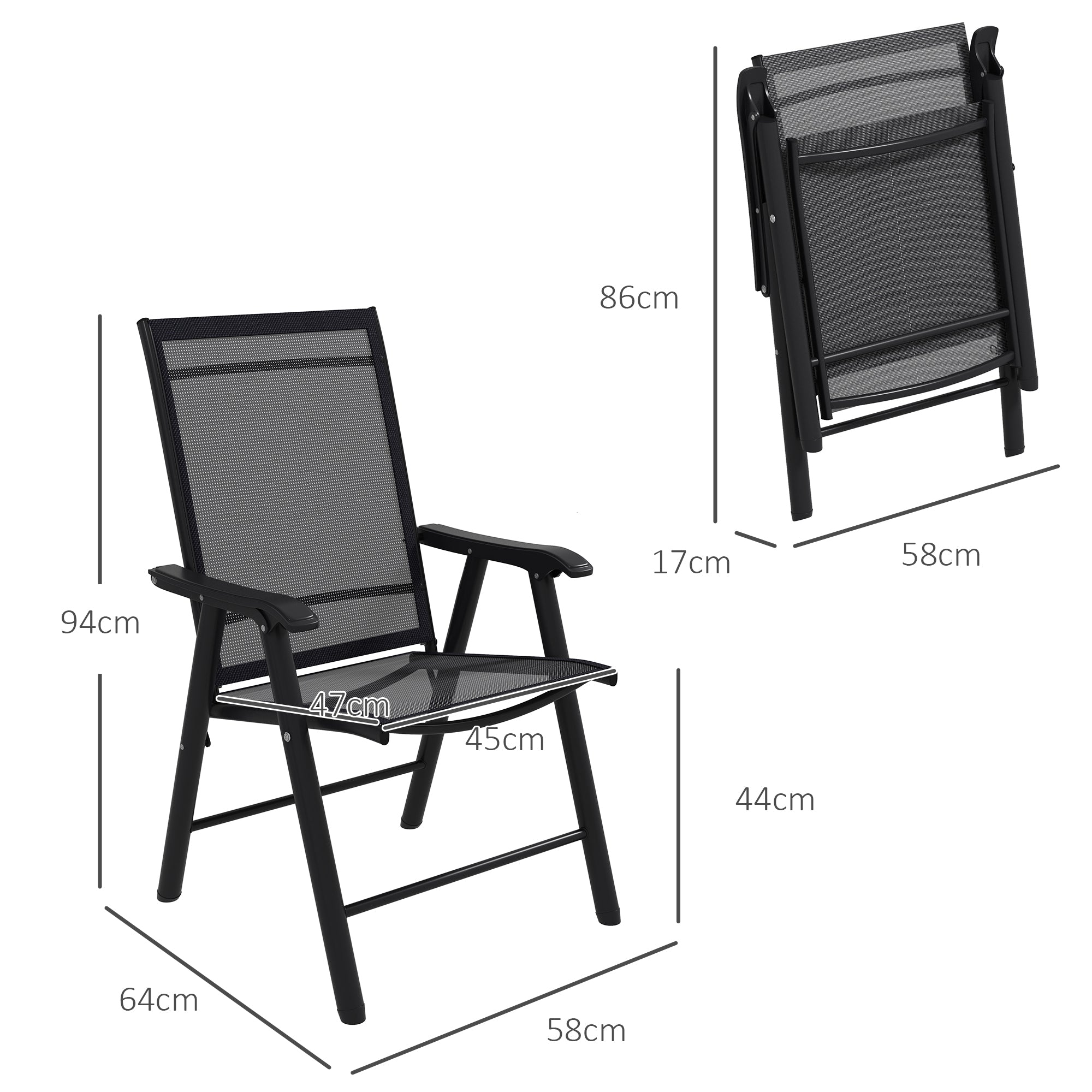 Outsunny 4-PCS Garden Armchairs Outdoor Patio Folding Furniture Black