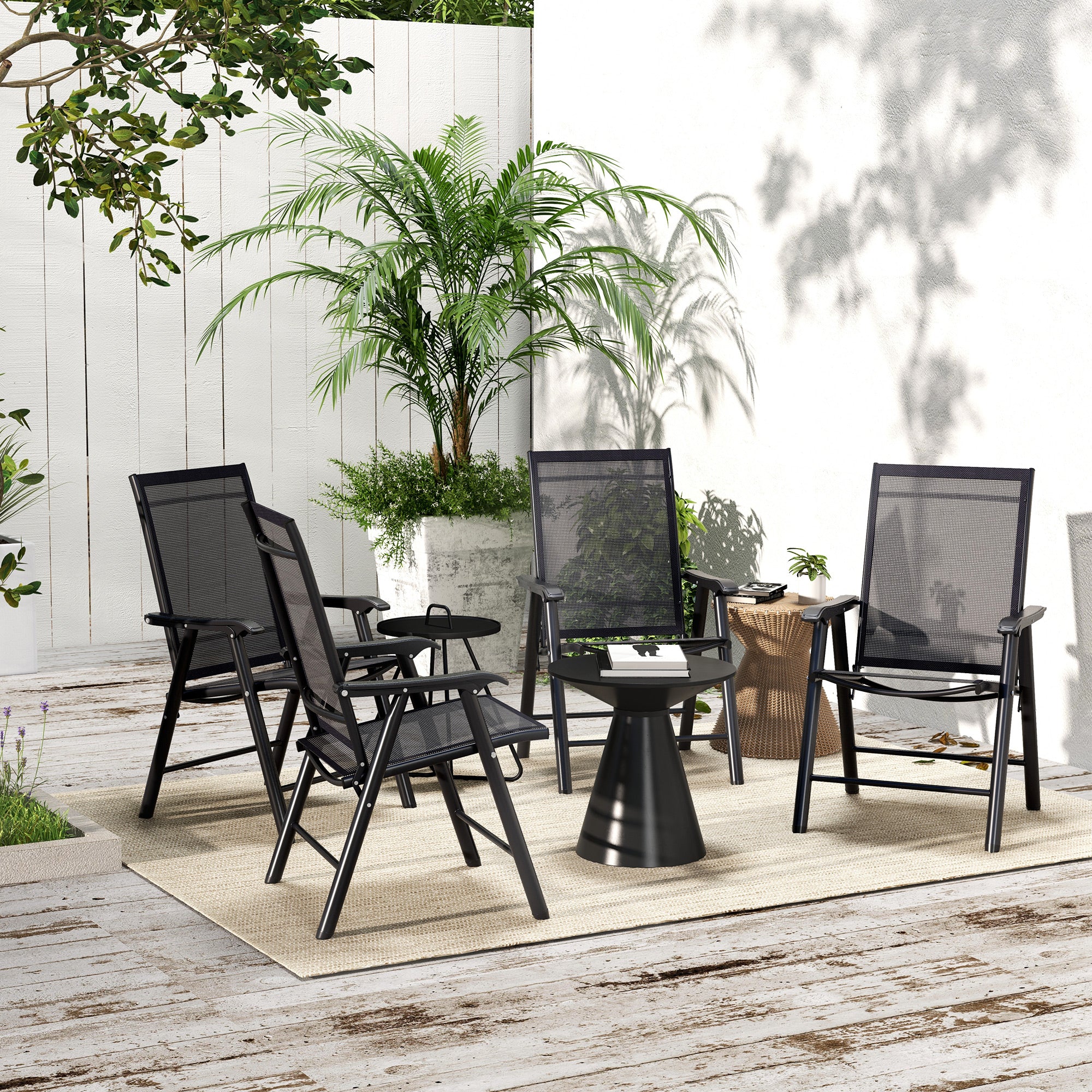 Outsunny 4-PCS Garden Armchairs Outdoor Patio Folding Furniture Black