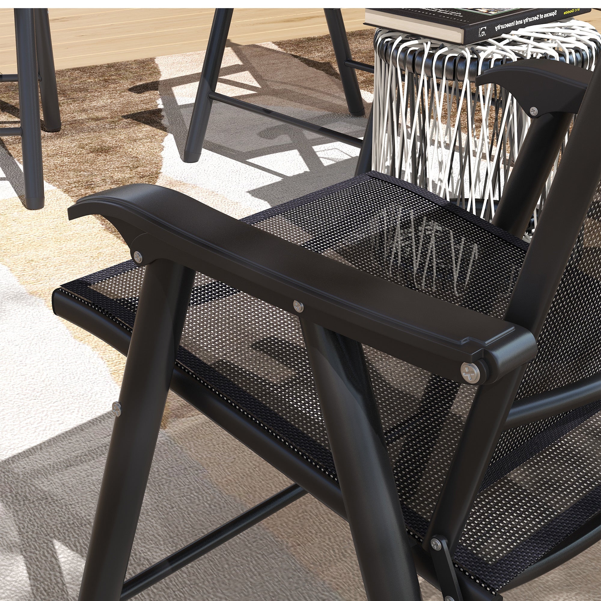 Outsunny 4-PCS Garden Armchairs Outdoor Patio Folding Furniture Black