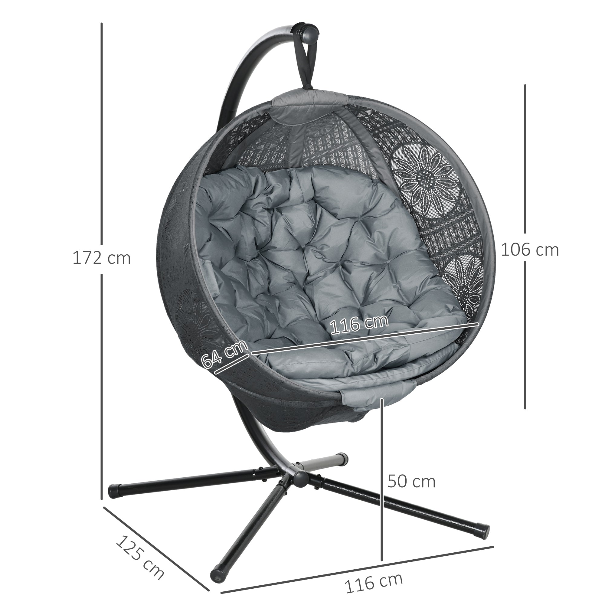 Outsunny Hanging Swing Chair w/ Metal Stand & Side Pocket, Charcoal Grey