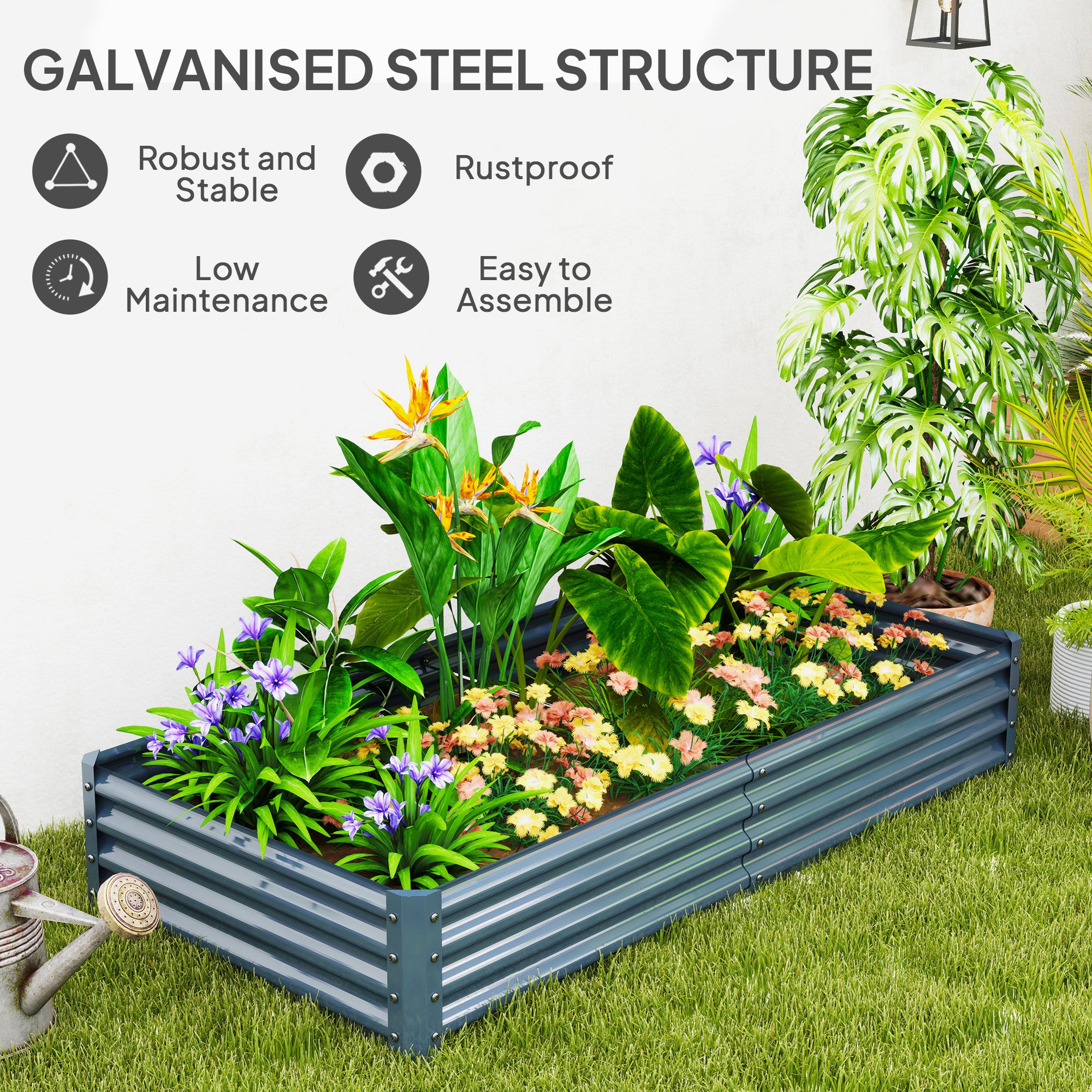 Outsunny Galvanised Raised Garden Bed - Durable, Spacious, and Weather-Resistant