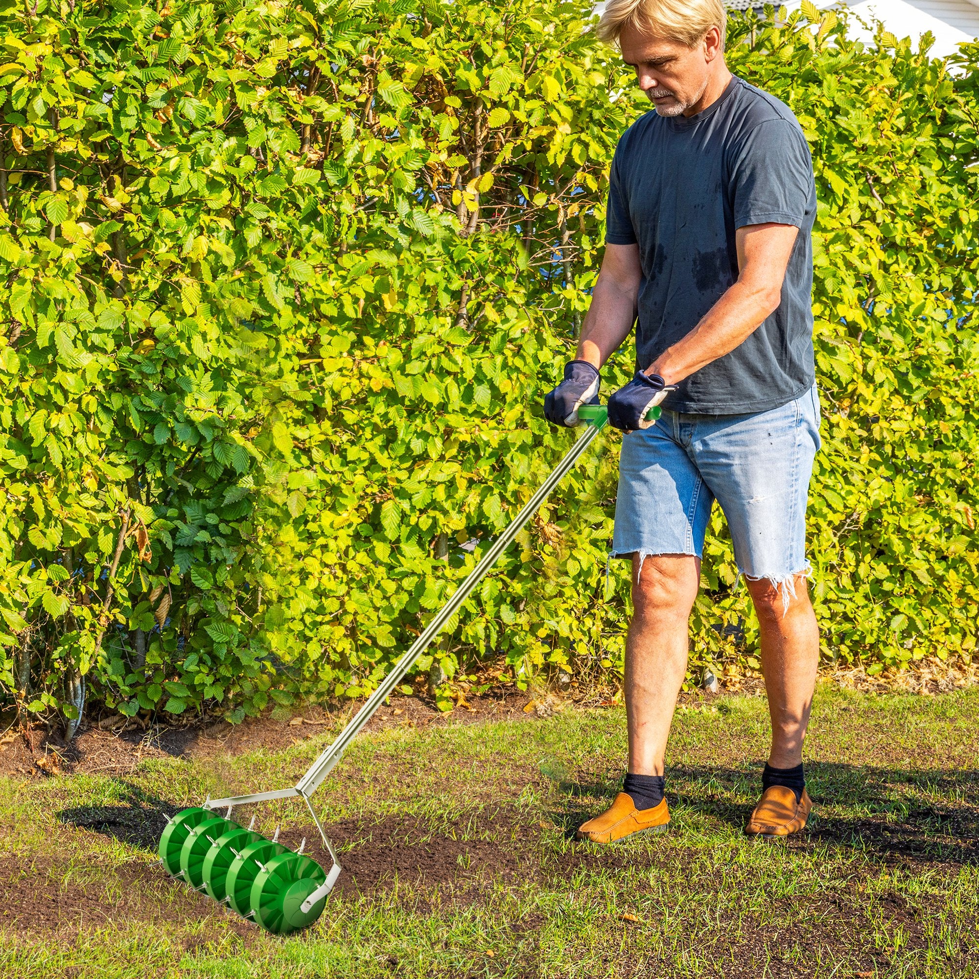 Outsunny 150mm Grass Spike Roller - Premium Lawn Aerator with T-bar Grip