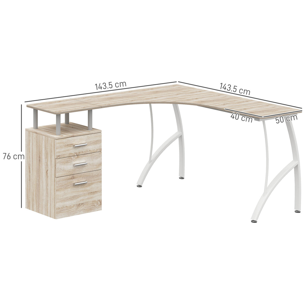 HOMCOM L-Shaped Corner PC Desk Table w/ Drawer Home Office Workstation, Oak