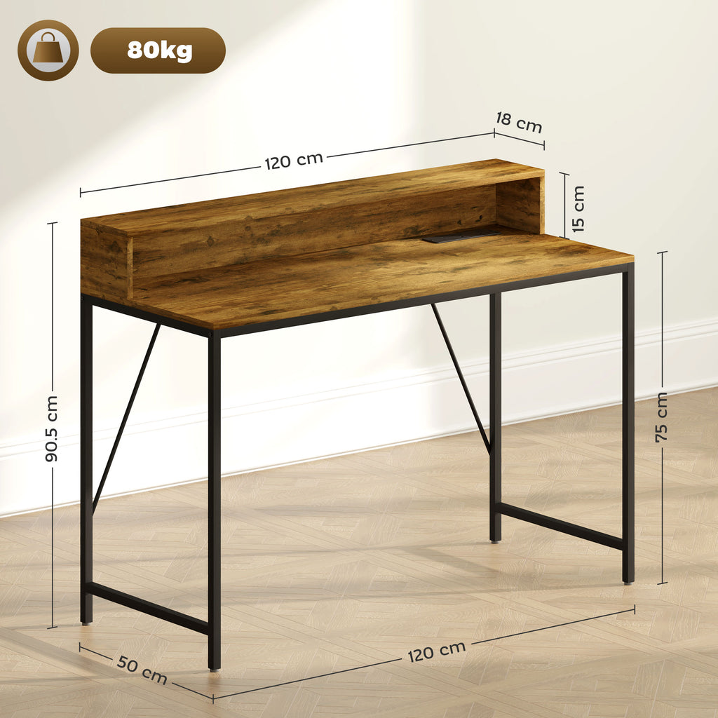 HOMCOM Computer Desk with LED Lights, Study Table with Shelf, Rustic Brown