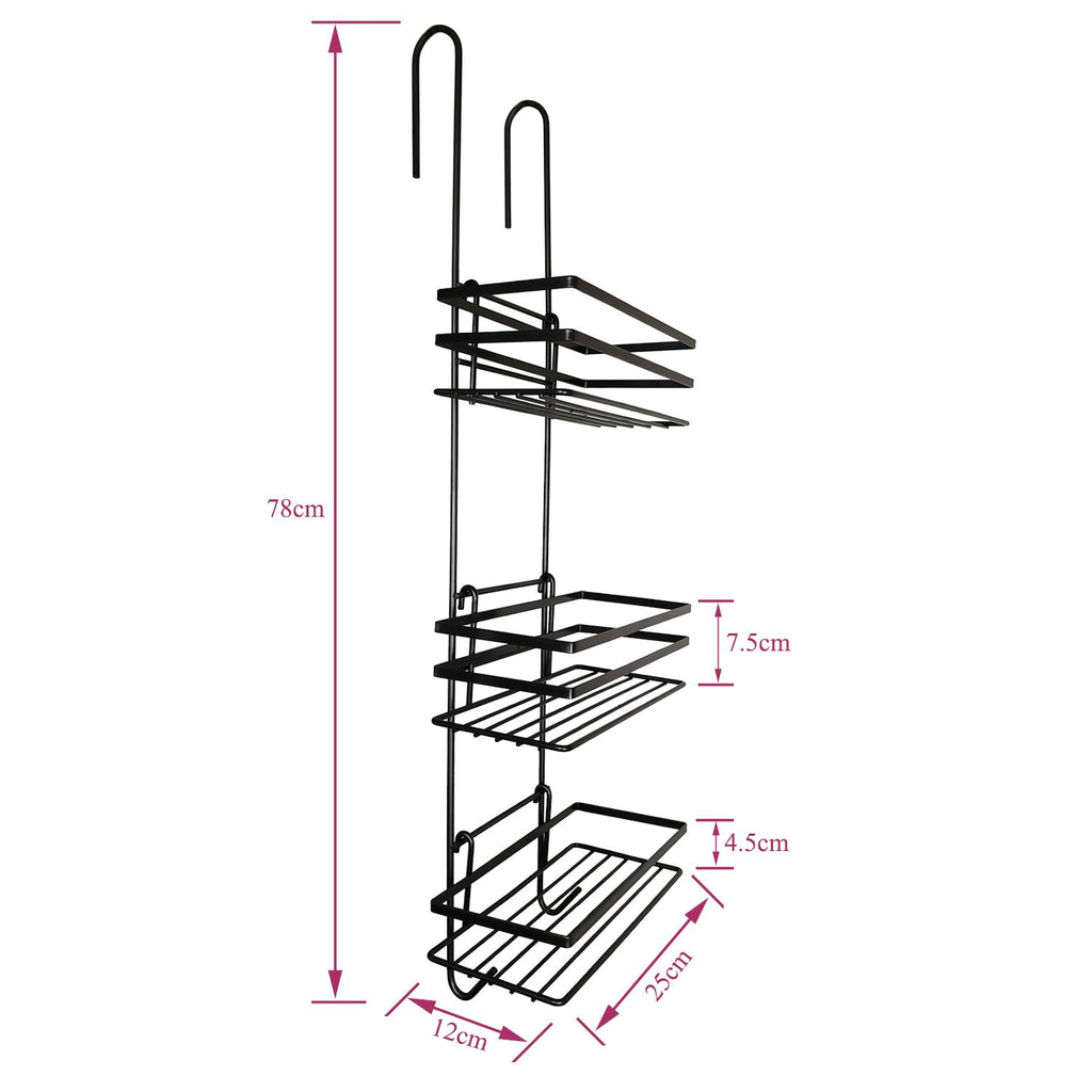 3 Tier Non Rust Hanging Shower Caddy Bathroom Organiser in Black