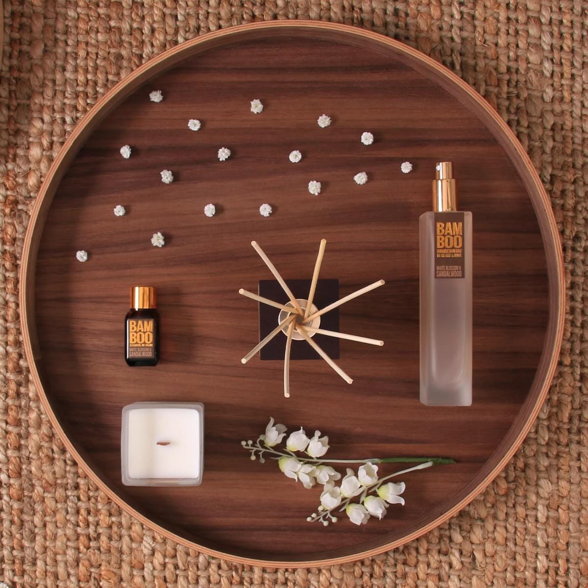 Bamboo White Blossom & Sandalwood Large Soy Candle 40 Hours Burn Crackling Wick