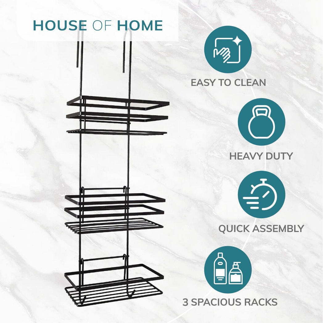 3 Tier Non Rust Hanging Shower Caddy Bathroom Organiser in Black