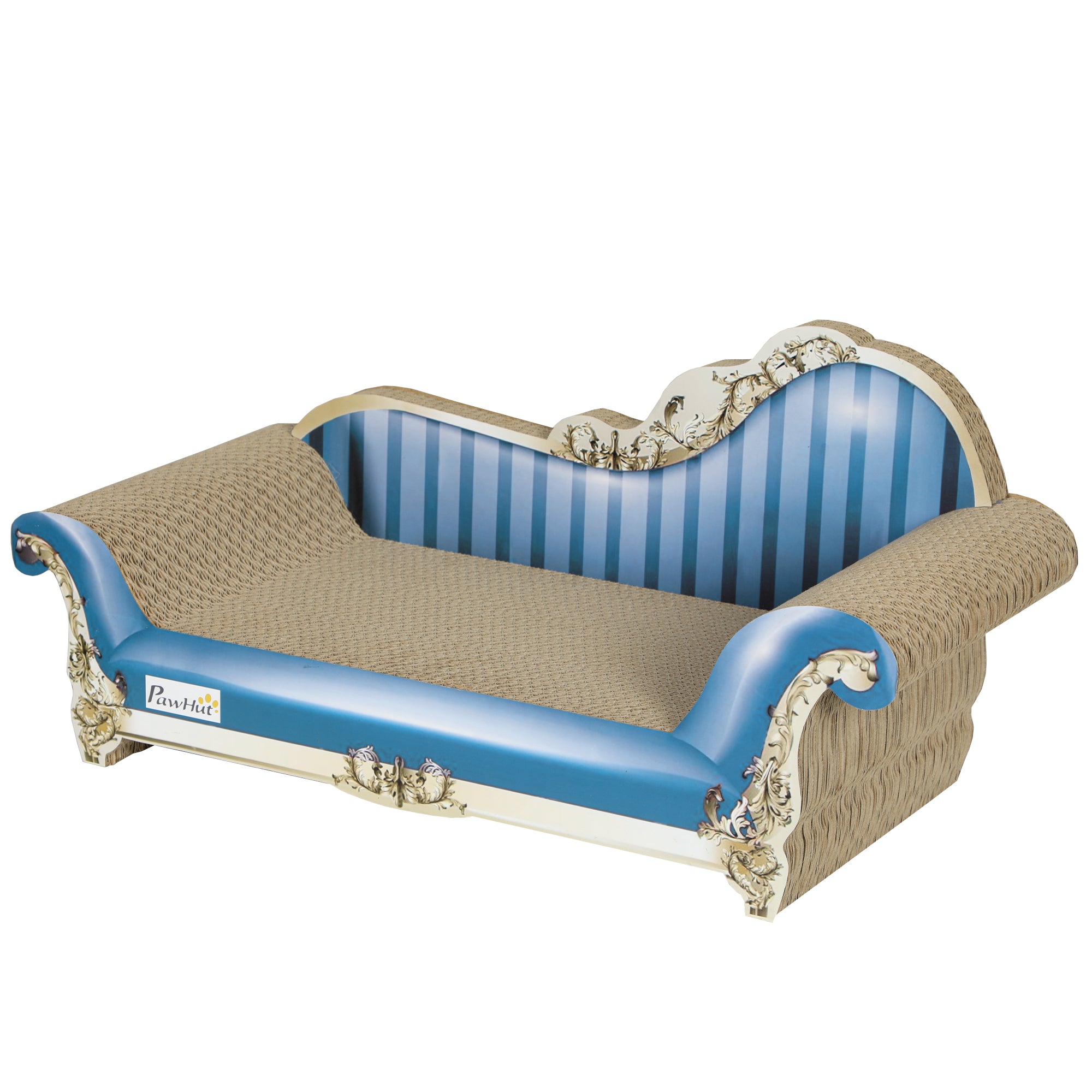 PawHut 2 in1 Cat Scratcher with Catnip, Cardboard Lounge Bed, Blue