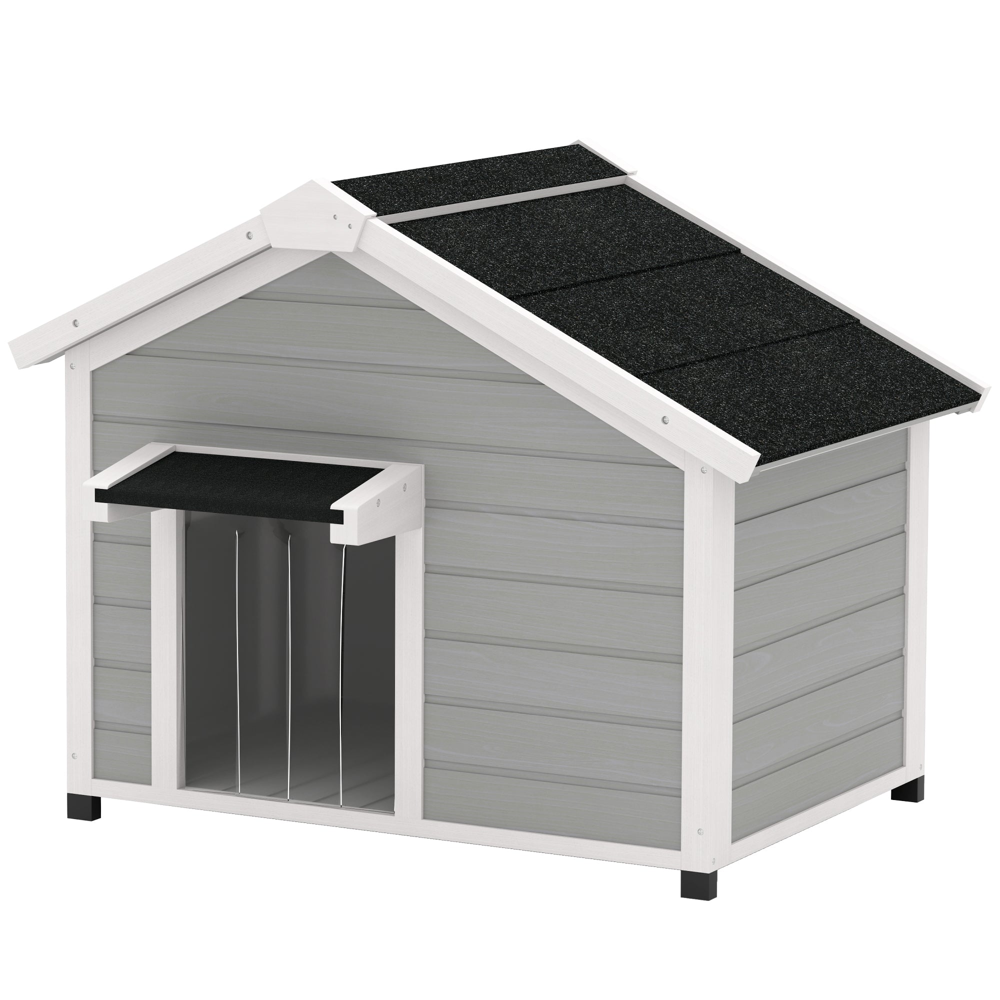 Wooden Dog House, Dog Kennel Outdoor w/ Openable Roof, Removable Floor, Curtain