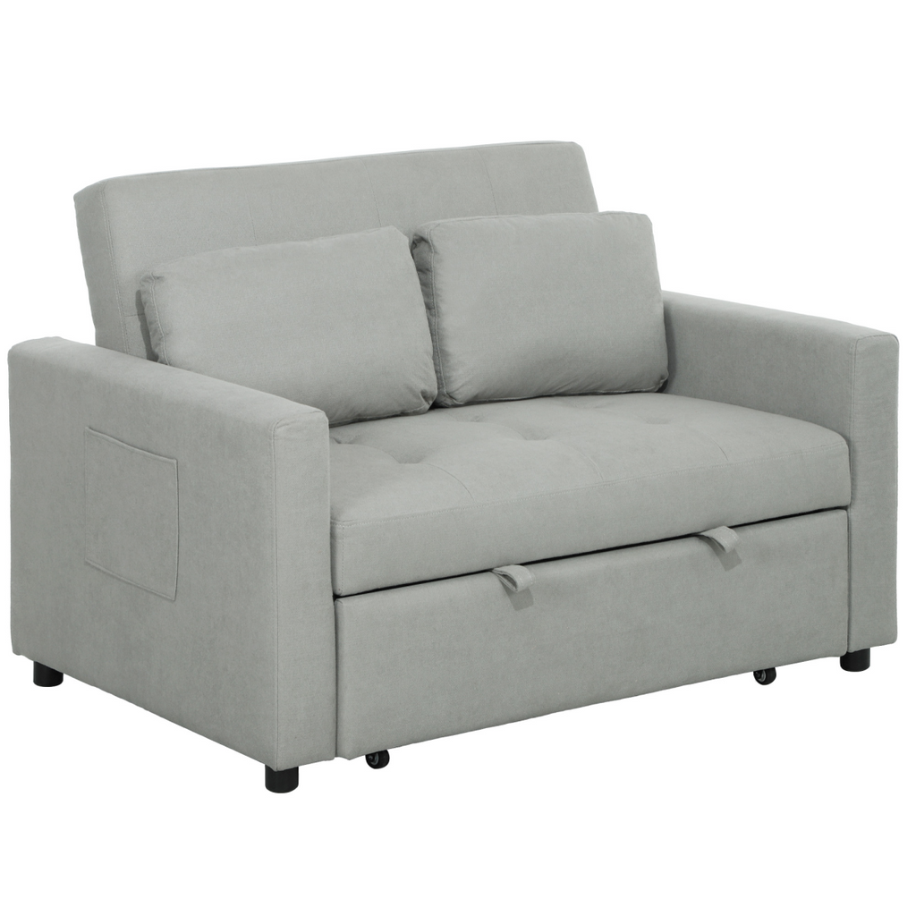 HOMCOM 2 Seater Sofa Bed Convertible Bed Settee with Cushions, Pockets, Grey