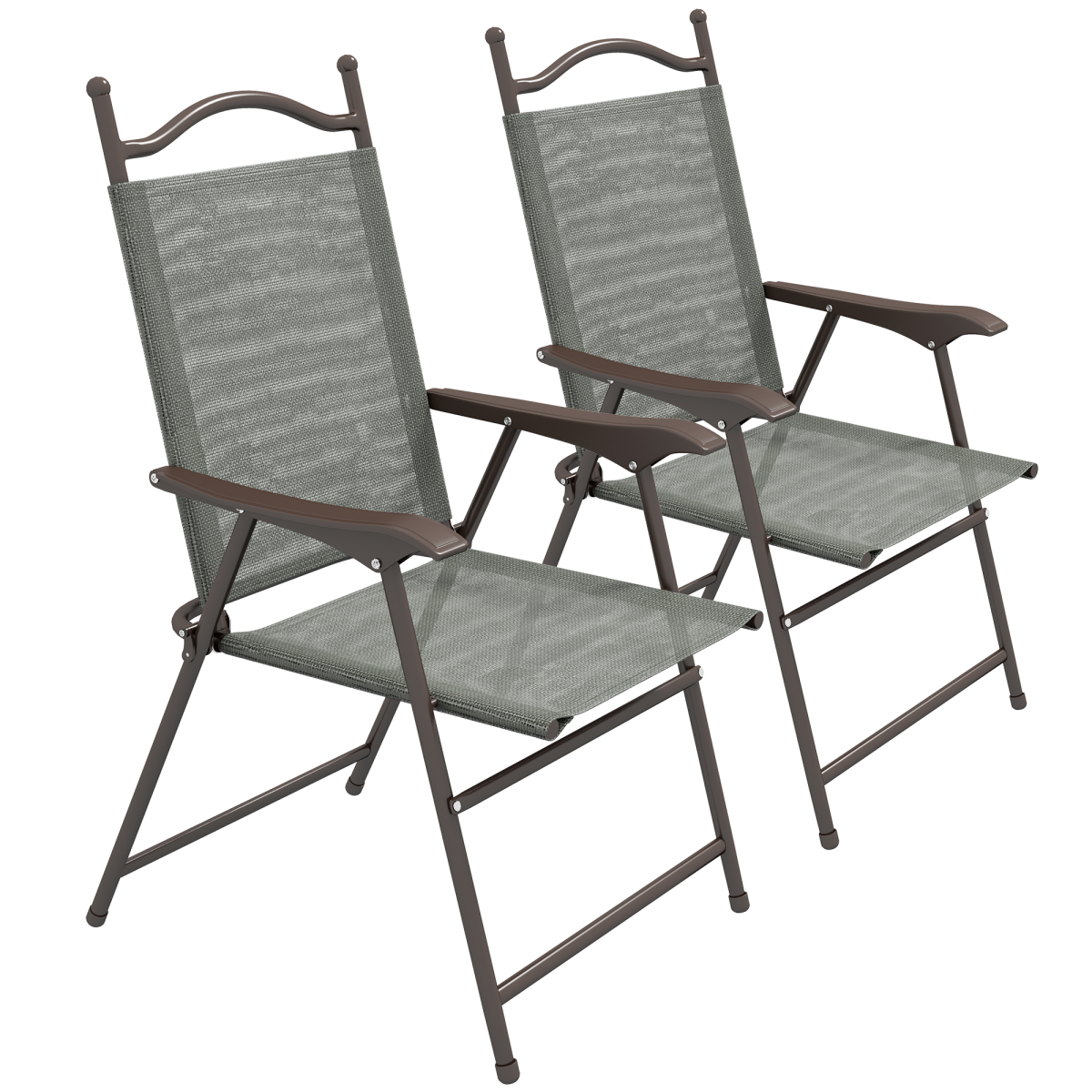 Outsunny Folding Chairs Set with Armrest, Breathable Mesh Fabric Seat, Dark Grey
