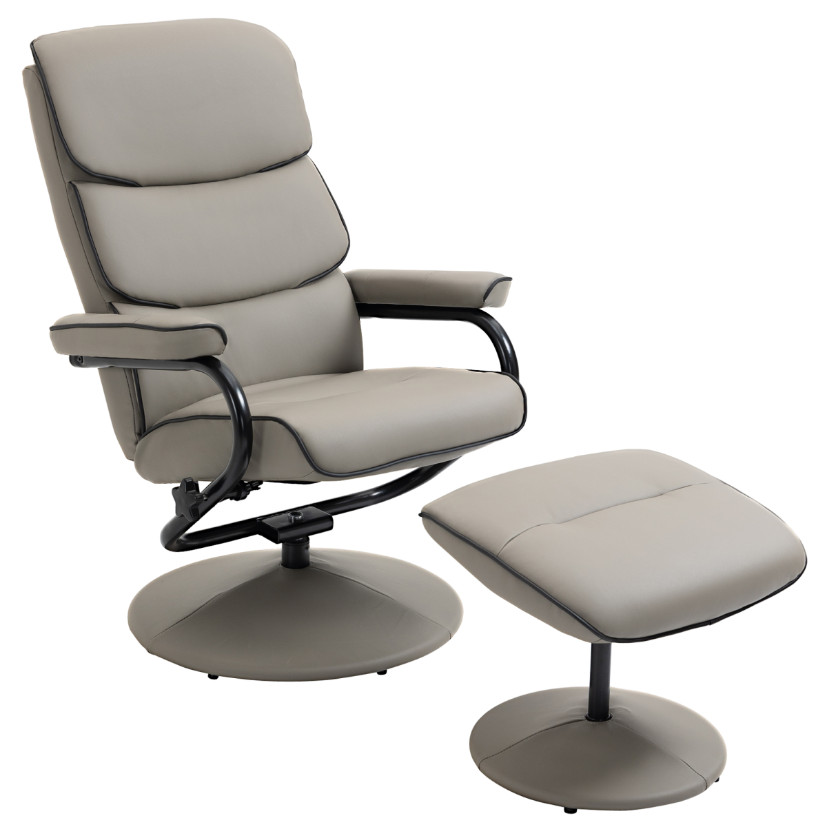 Faux Leather Recliner Chair w/ Ottoman, 135� Adjustable Backrest & Thick Padding