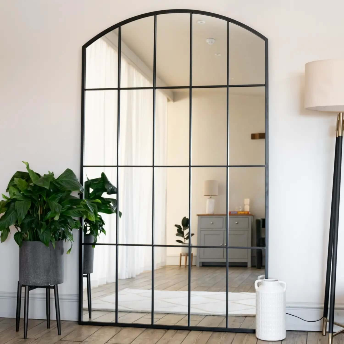 Tomi Luxe Black Metal Arched Lattice Window Mirror - 200cm x 120cm