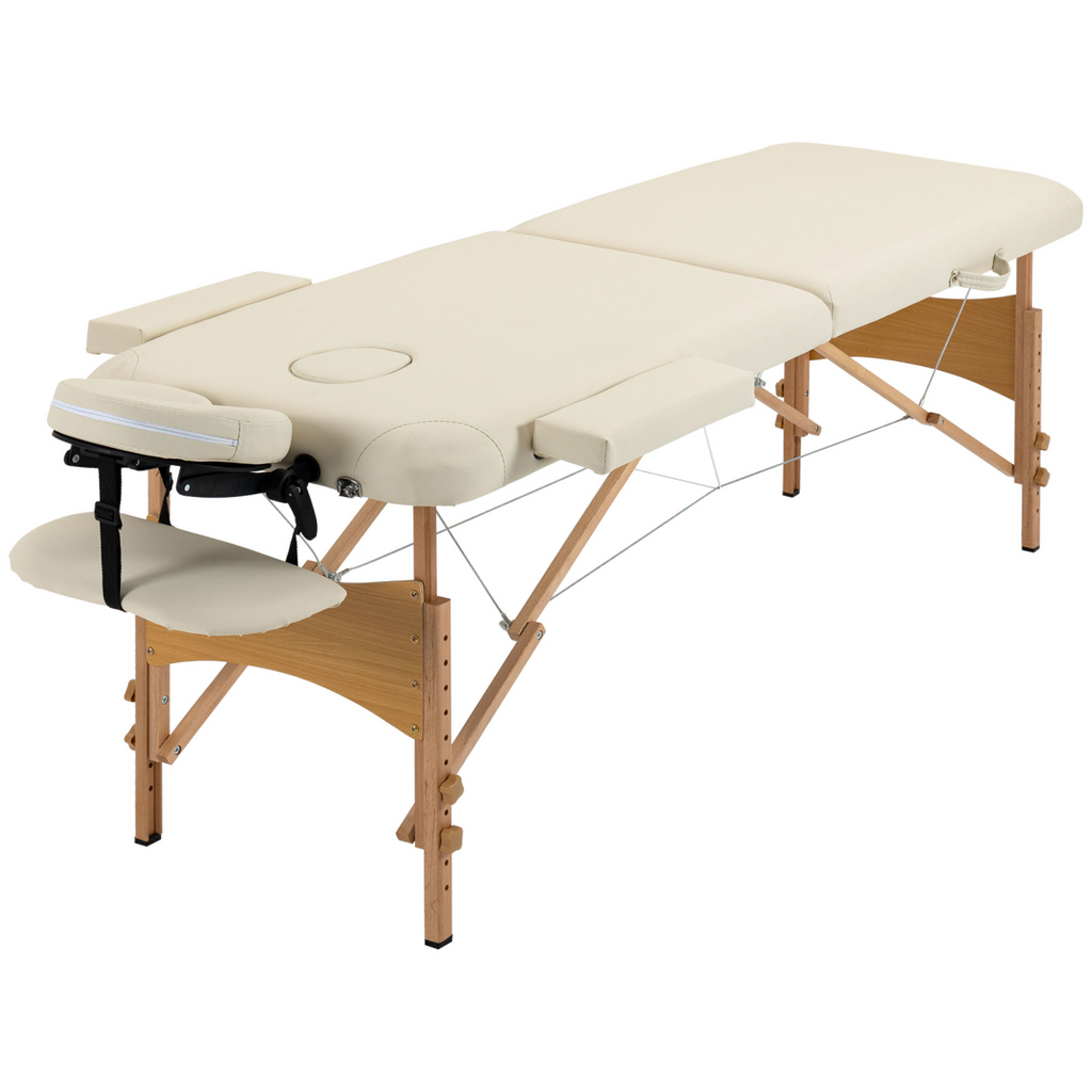 Portable Massage Bed Folding Spa Beauty Massage Table with 2 Sections Cream