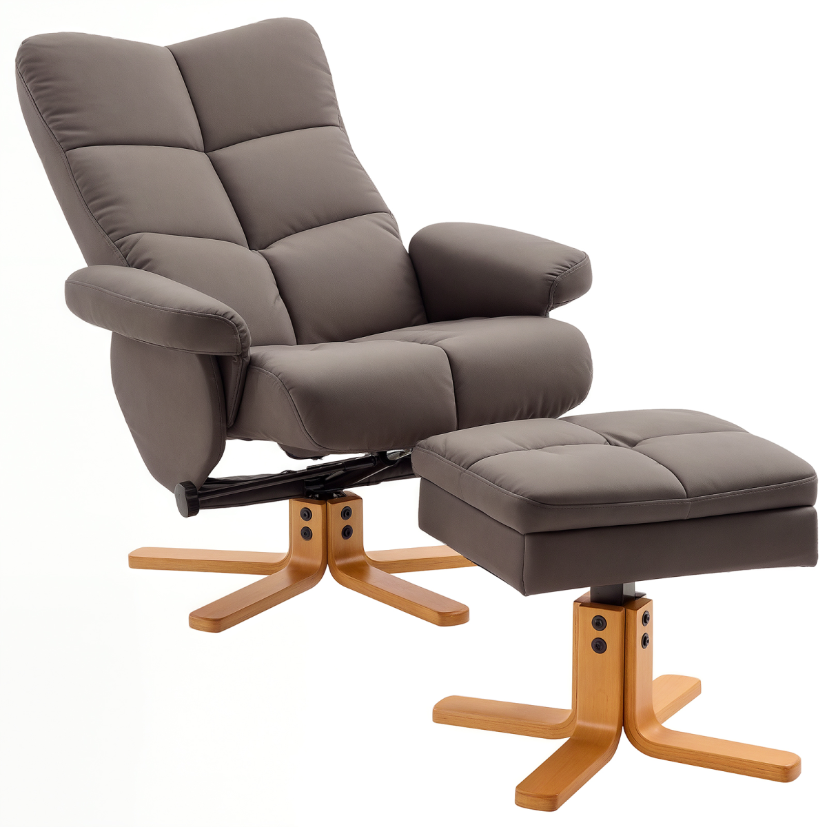 Faux Leather Recliner Chair with Ottoman Footrest Storage Space Brown