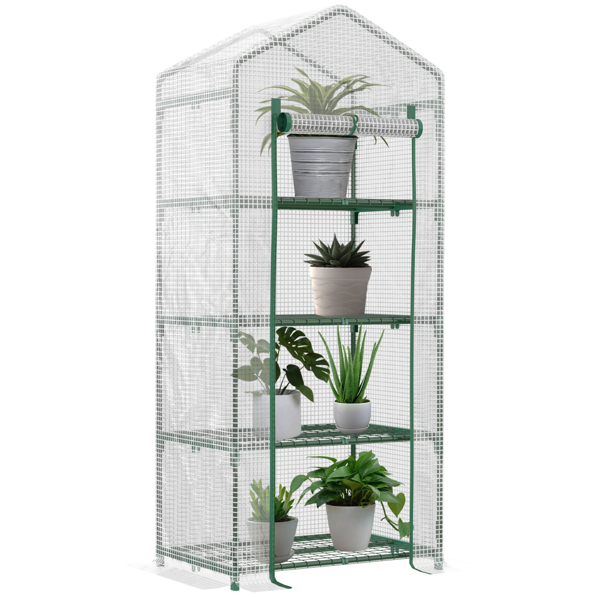 4 Tier Mini Greenhouse, Portable with Steel Frame, PE Cover, 160x69x50cm