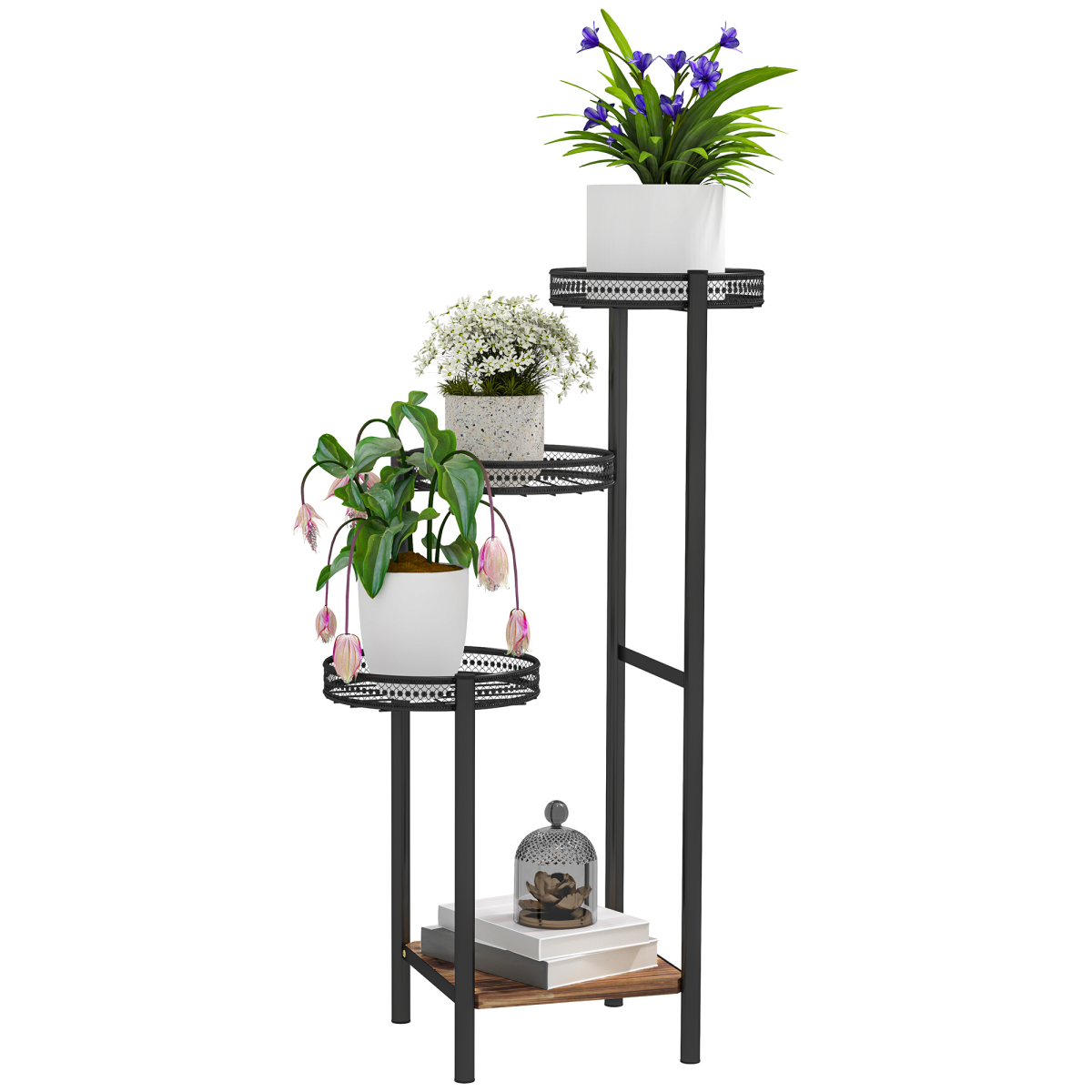 Outsunny 4 Tiered Plant Pot Stand, Metal Plant Shelf for Living Room