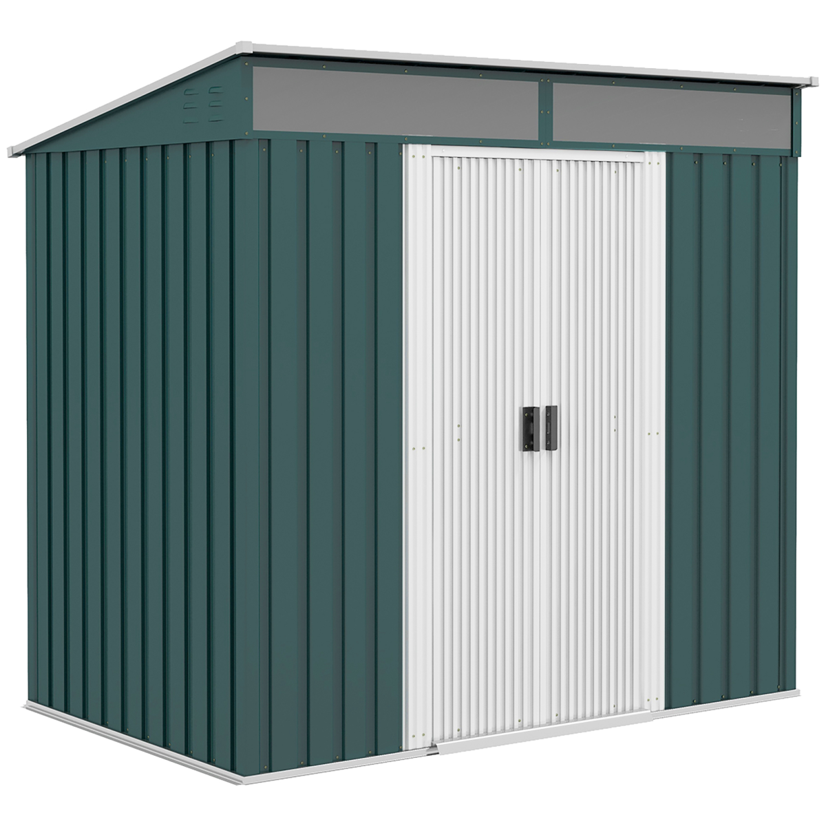 Outsunny 6.5x4FT Garden Shed with Foundation Lockable Metal Tool Shed Green