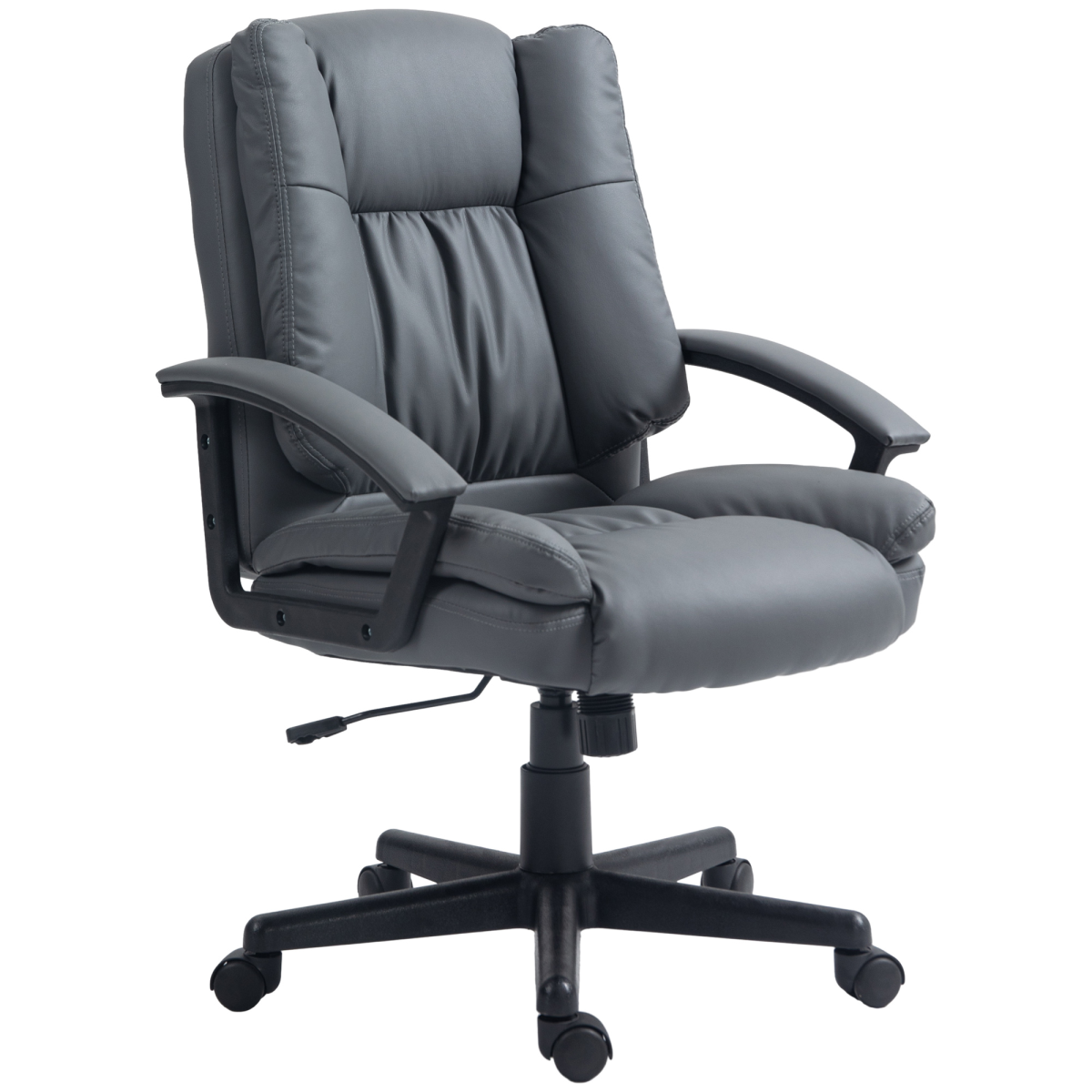 Stylish HOMCOM Dark Grey Faux Leather Mid Back Desk Chair with Adjustable Arms