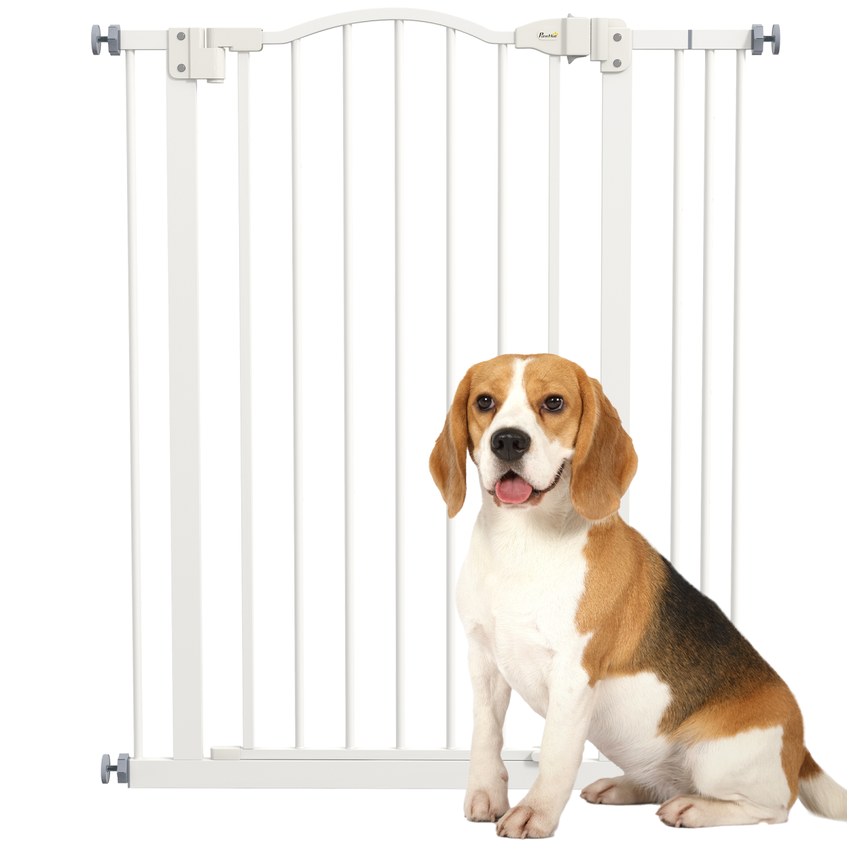 PawHut 74-87cm Adjustable Metal Pet Gate Safety Barrier w/ Auto-Close Door White