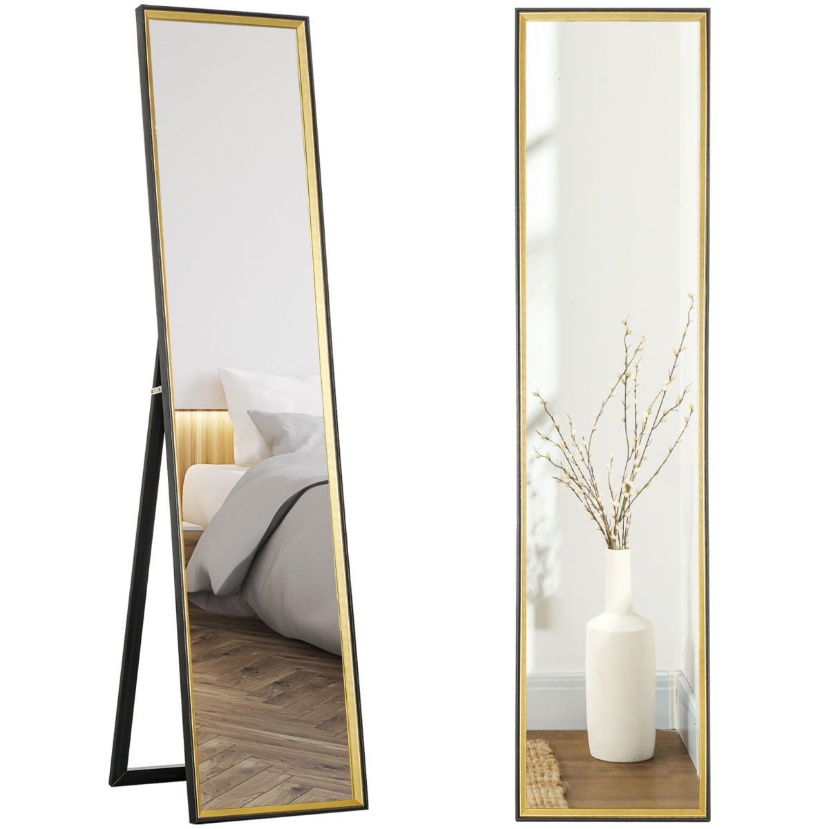HOMCOM Full Length Mirror Wall Mount Leaning Standing Mirror, Black