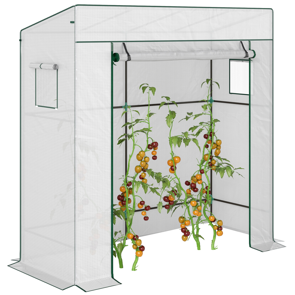 Outsunny Walk-in Garden Green House  Large Roll-up Door and 2 Mesh Windows White