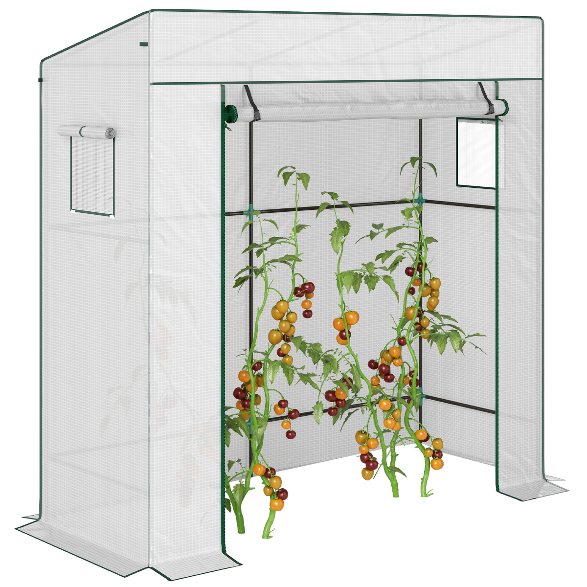 Outsunny Walk-in Garden Green House  Large Roll-up Door and 2 Mesh Windows White