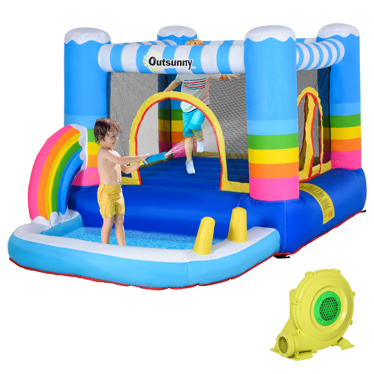 Kids Bouncy Castle with Pool Outdoor Trampoline W/ Net Blower 3-8 Yrs