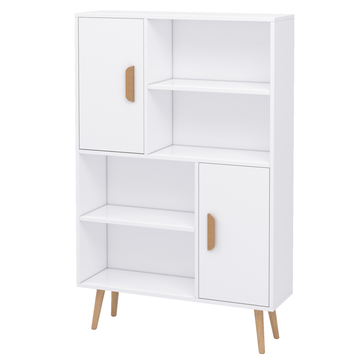 Elegant White Freestanding Bookcase with Dual Doors & Ample Storage Space