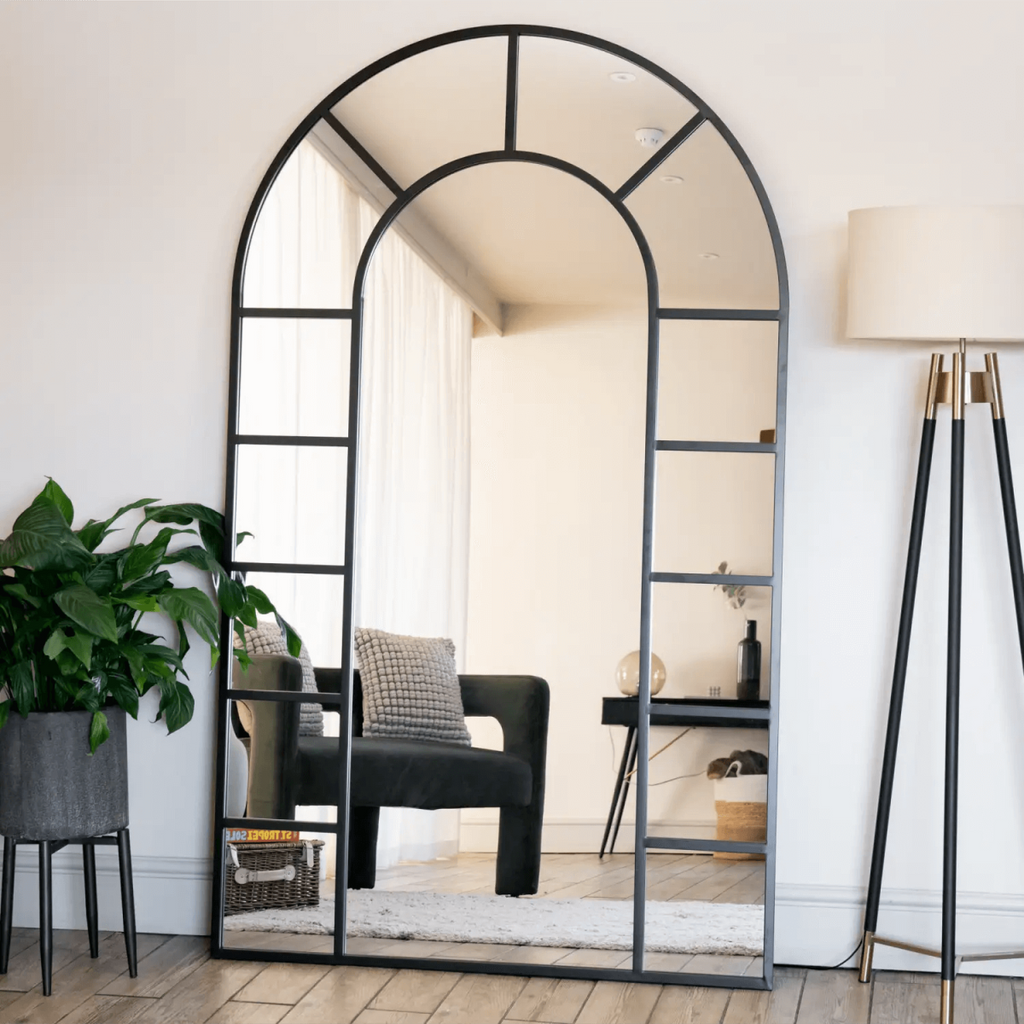 Transform Your Space: Mio Extra-Large Black Metal Arched Window Mirror