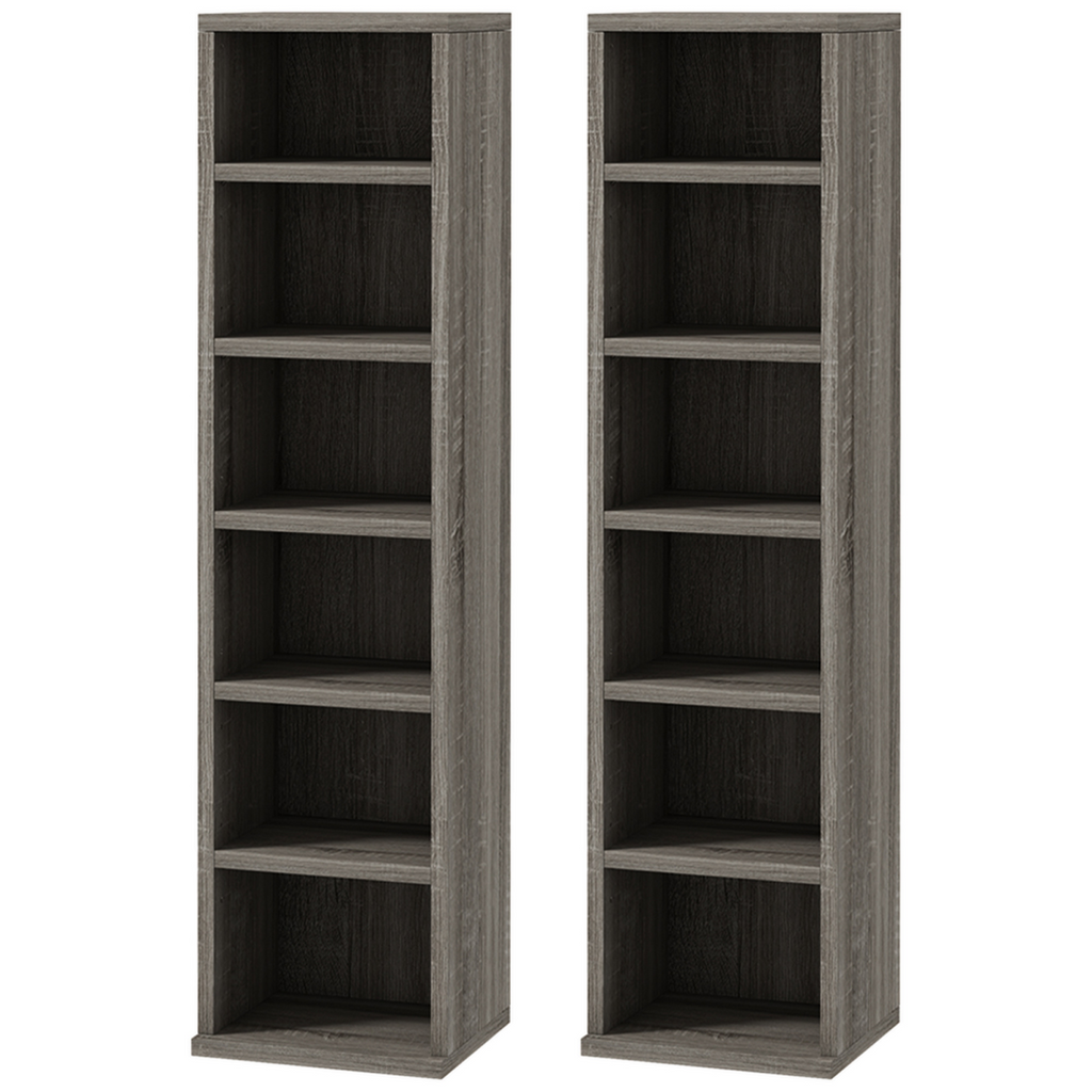 HOMCOM Adjustable CD Media Display Shelves - Set of 2, Mocha Wood