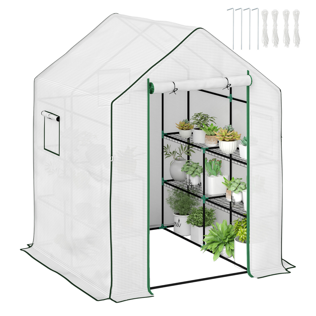 Outsunny Compact Walk-In Greenhouse with 8 Shelves - Perfect for Small Gardens!
