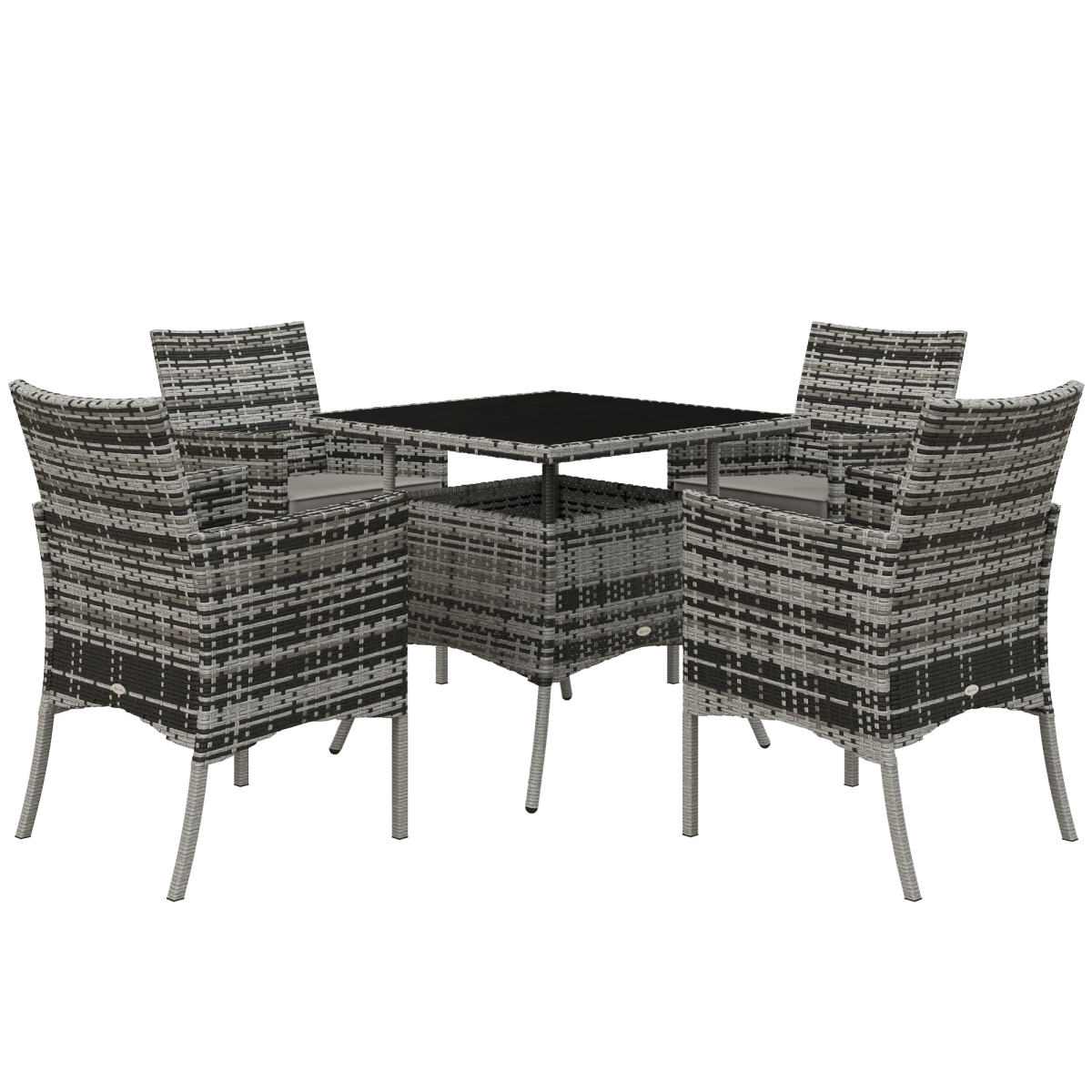 Outsunny 4 Seater Rattan Garden Furniture Set w/ Tempered Glass Tabletop - Grey