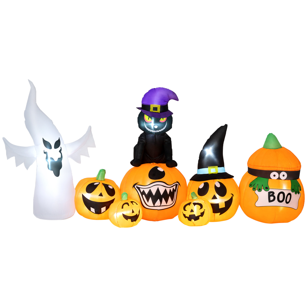 Outsunny 8 FT Blow Up Halloween Inflatables Pumpkin Ghost and Cat Combo