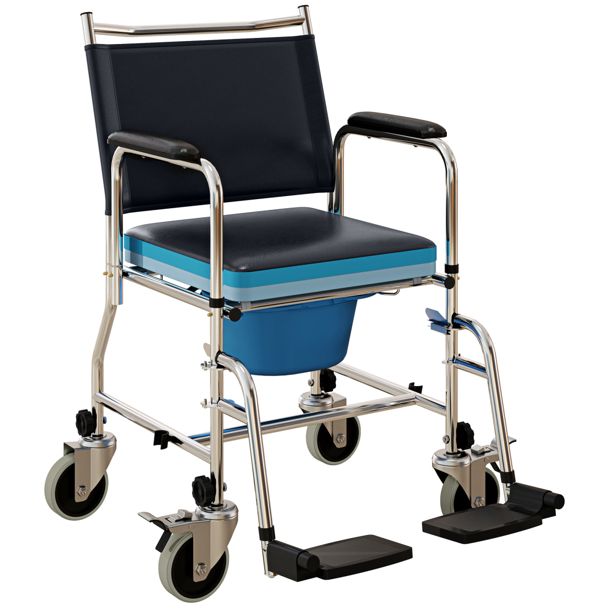 Versatile Commode Shower Chair Wheelchair with Footrest for Comfort