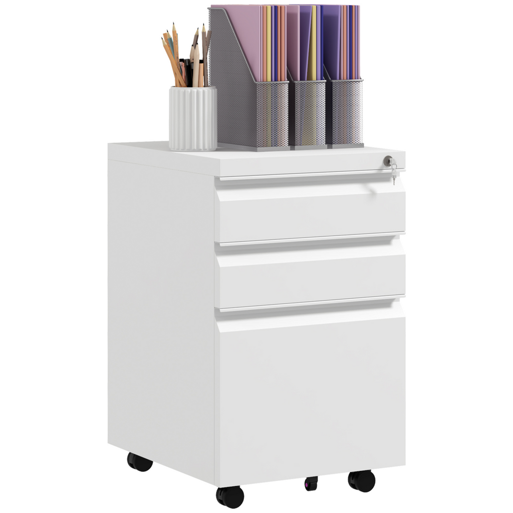 Secure Rolling File Storage Cabinet - Compact Steel, Locking Drawers, Mobile Design