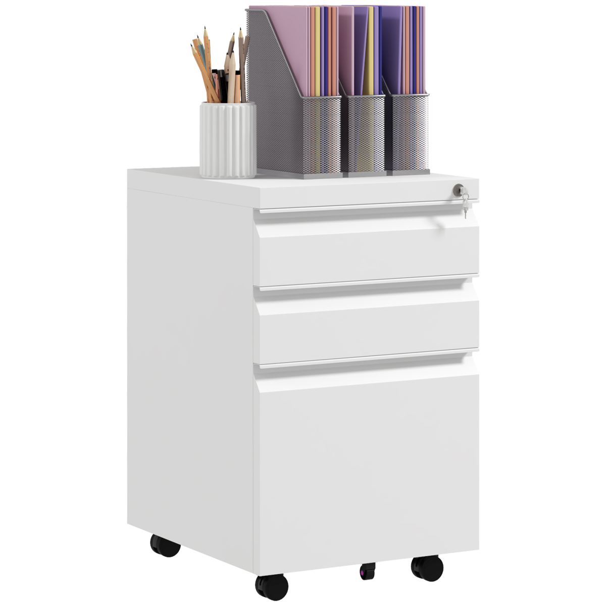 Secure Rolling File Storage Cabinet - Compact Steel, Locking Drawers, Mobile Design
