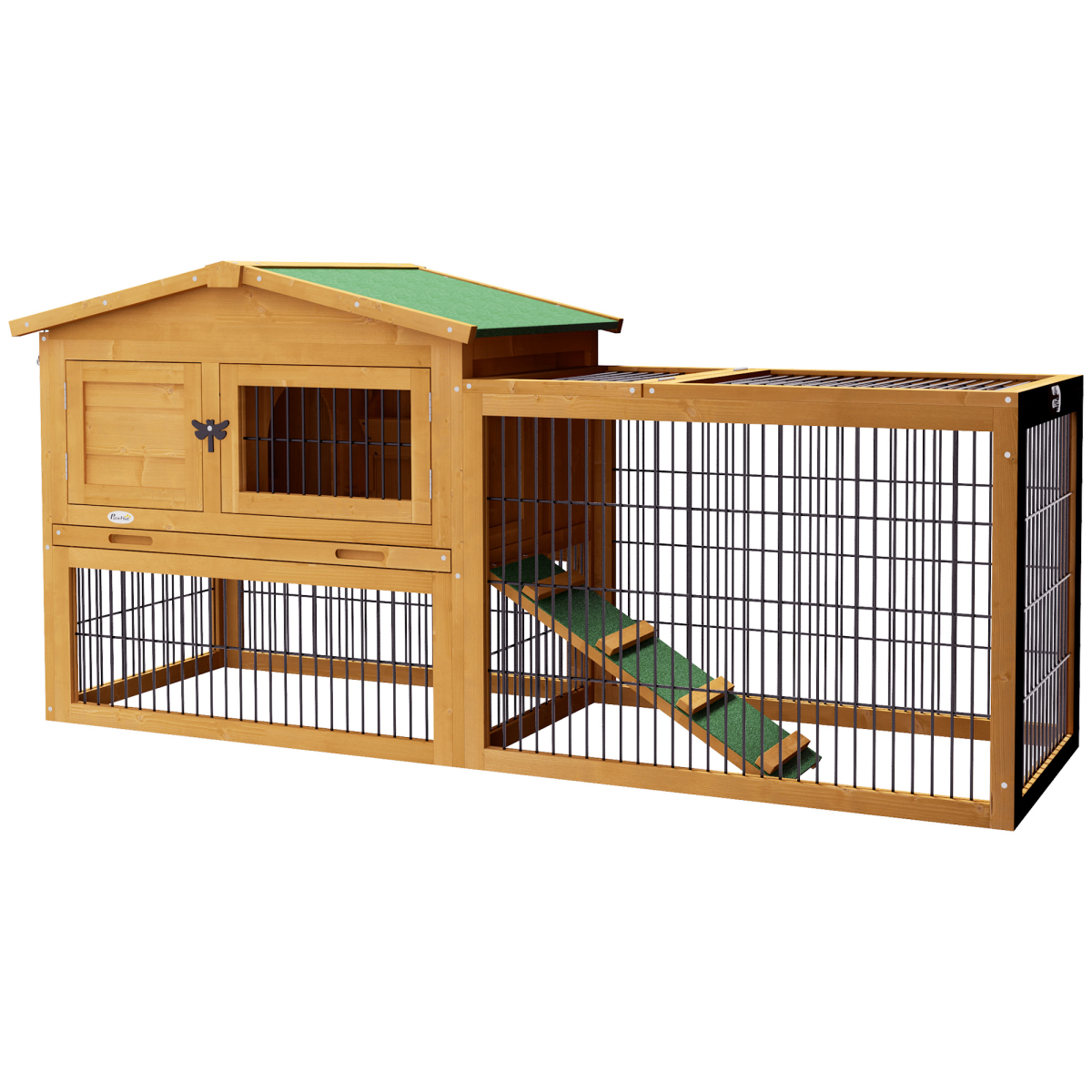 Pawhut Rabbit Hutch Pet House Outdoor Run Design w/ Water-Resistant Paint Ramp