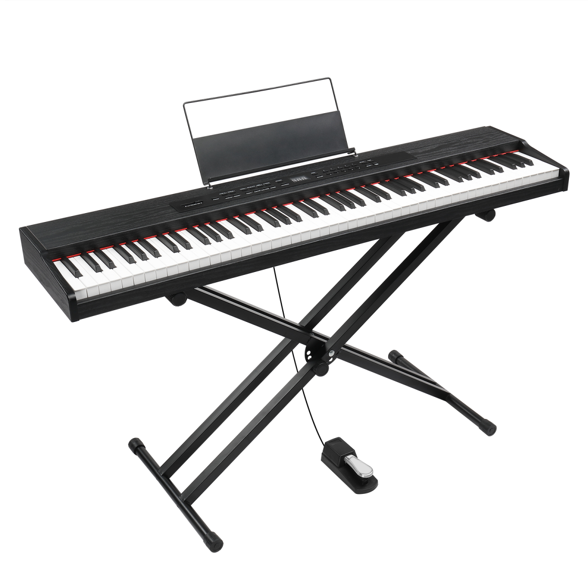 GPPD01-203 88 Key Semi-Weighted Standard Keyboards Digital Piano with Metal Stand, MIDI Bluetooth, Triple Pedals, Headphone and Other accessories for Piano beginner Black color