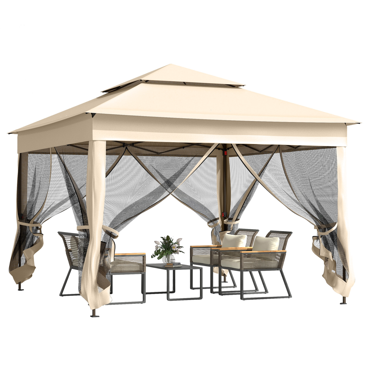 Outsunny Garden Folding Tent Heavy Duty Pop Up Gazebo for Party Cream