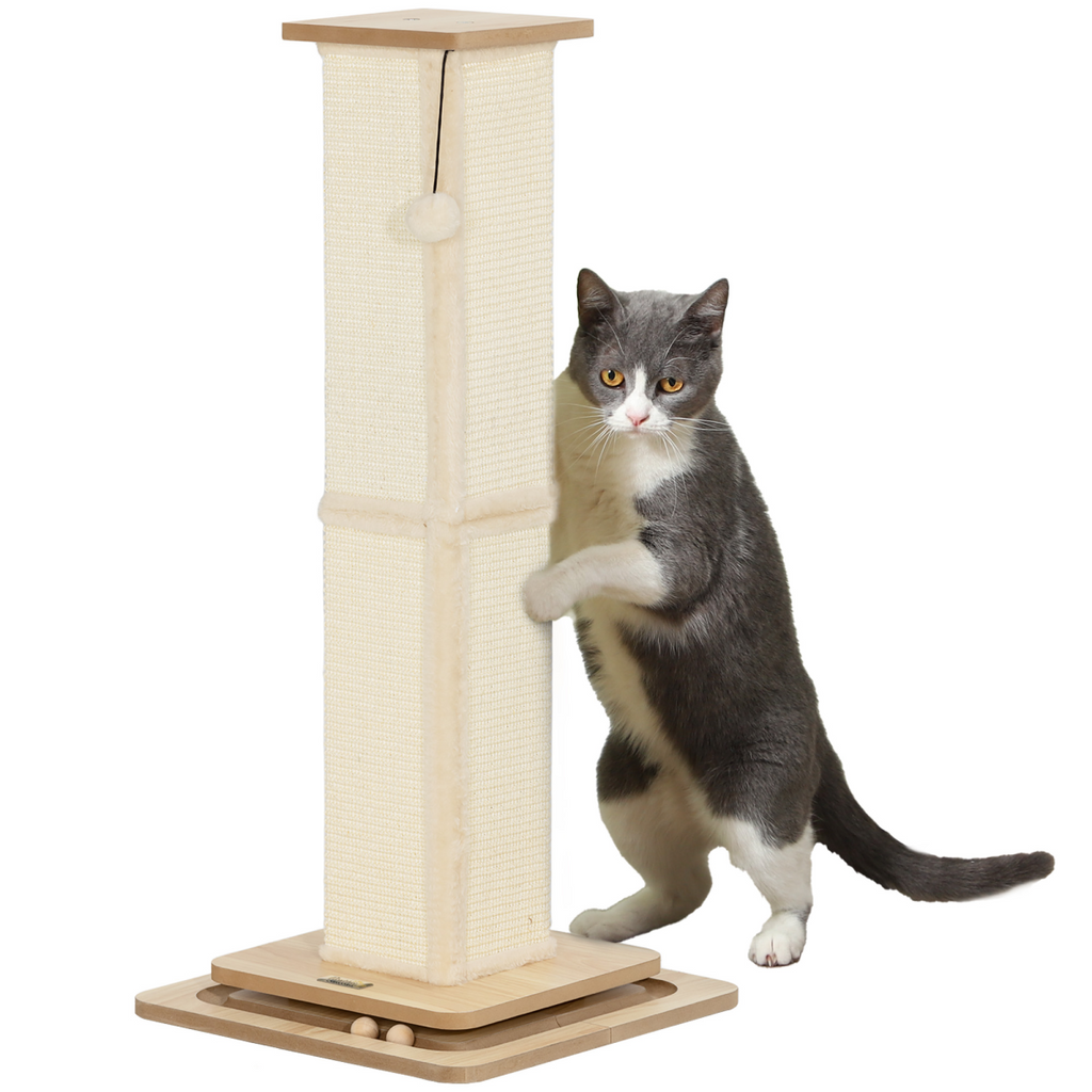 PawHut 87cm Cat Scratching Post 3 in 1 Cat Scratcher w/ Track Ball Toy