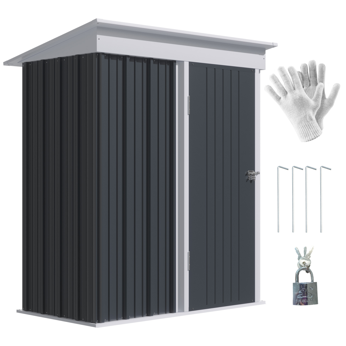 Small Garden Shed, Steel Lean-to Shed for Bike with Adjustable Shelf, Lock, 5x3