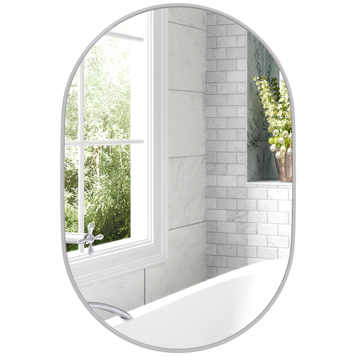 HOMCOM Oval Bathroom Mirror, Modern Wall Tempered Glass Mirror, 60 x 90cm