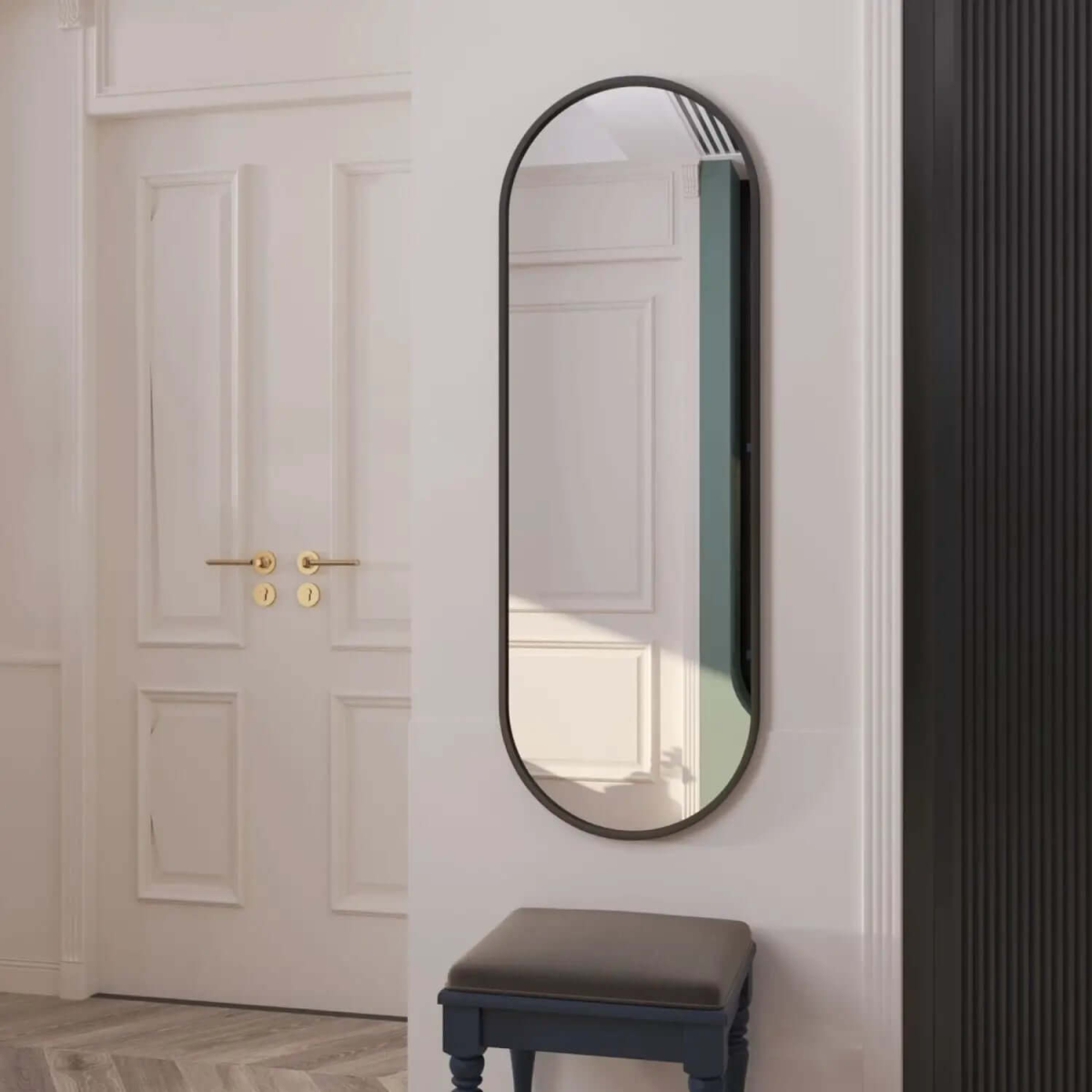 Emi Black Metal Oval Mirror - Elegant 120cm x 40cm Modern Design