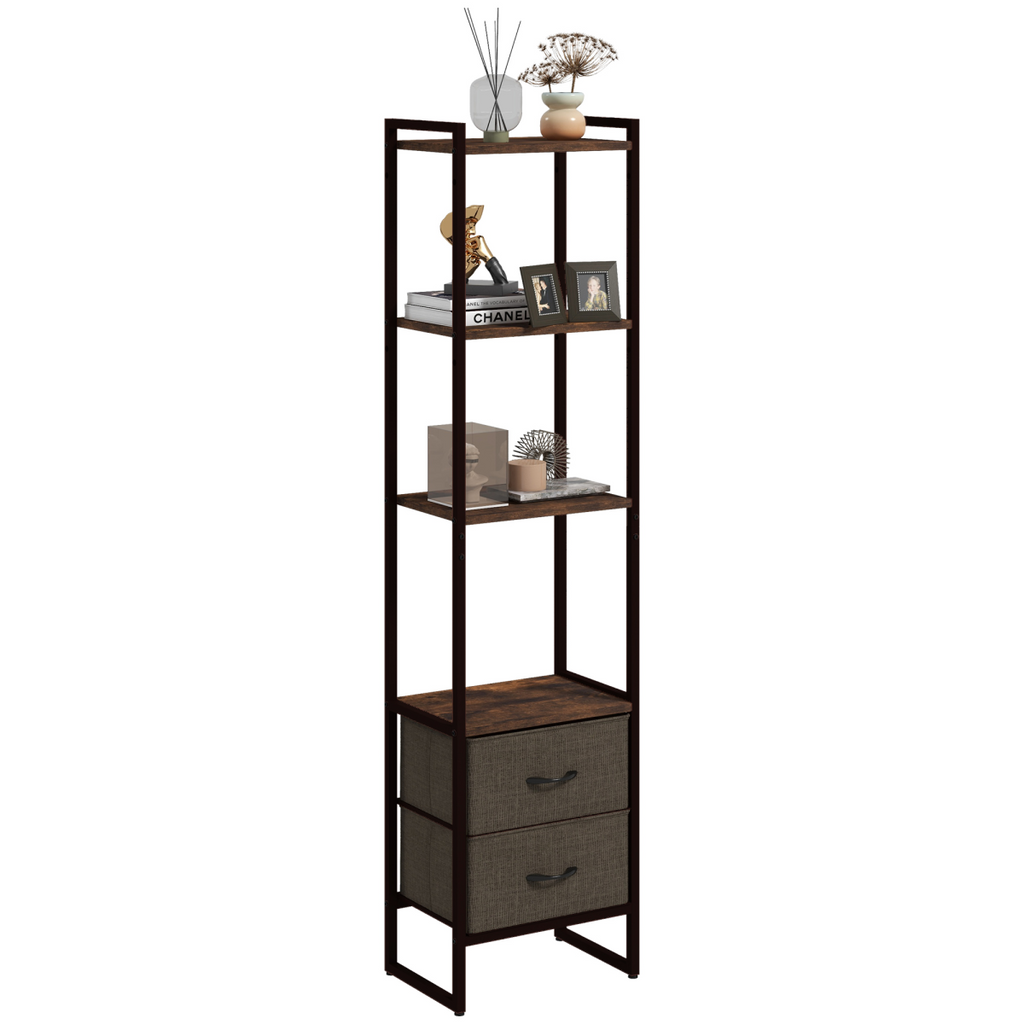 HOMCOM 4-Tier Bookshelf Bookcase with 2 Fabric Drawers for Bedroom Study