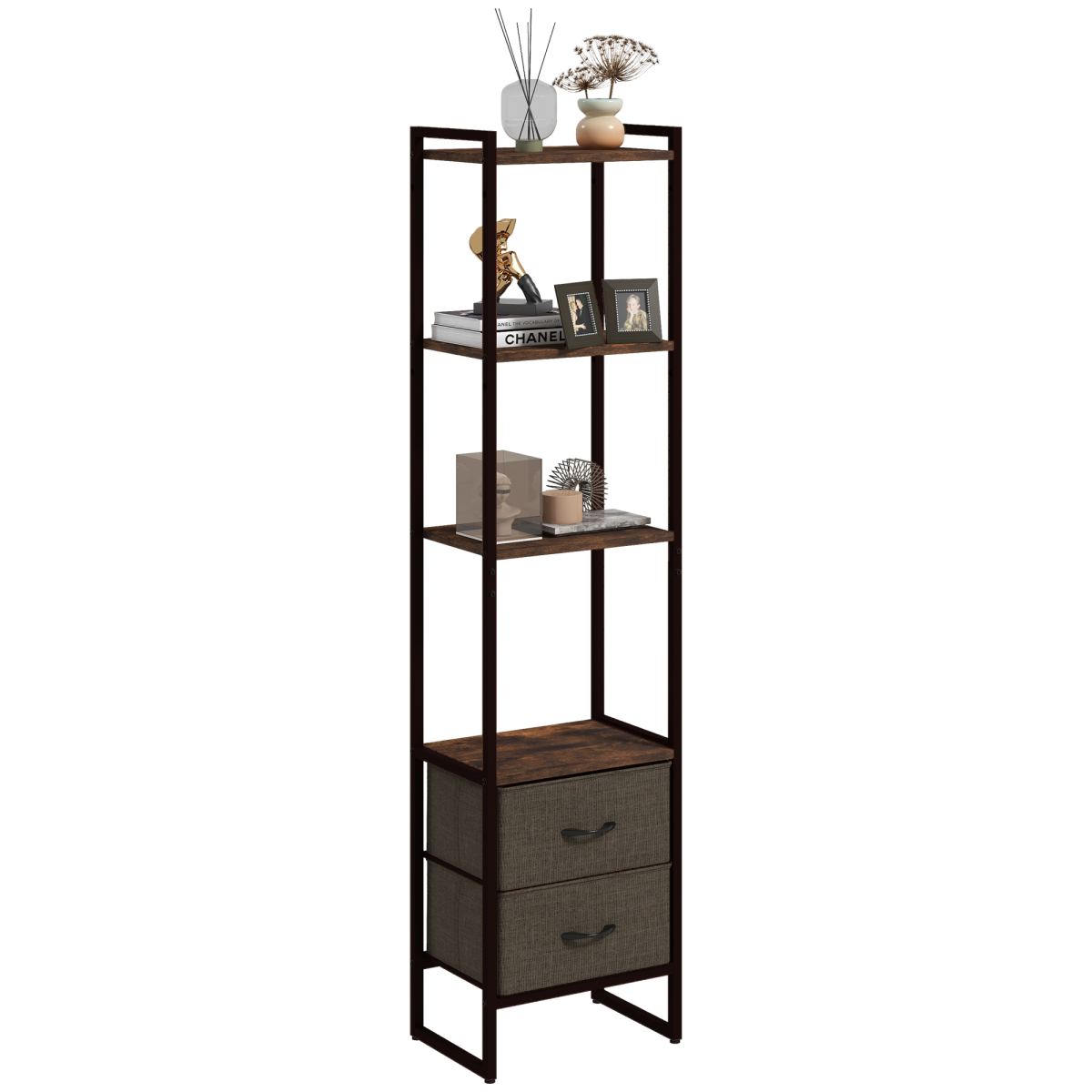 HOMCOM 4-Tier Bookshelf Bookcase with 2 Fabric Drawers for Bedroom Study