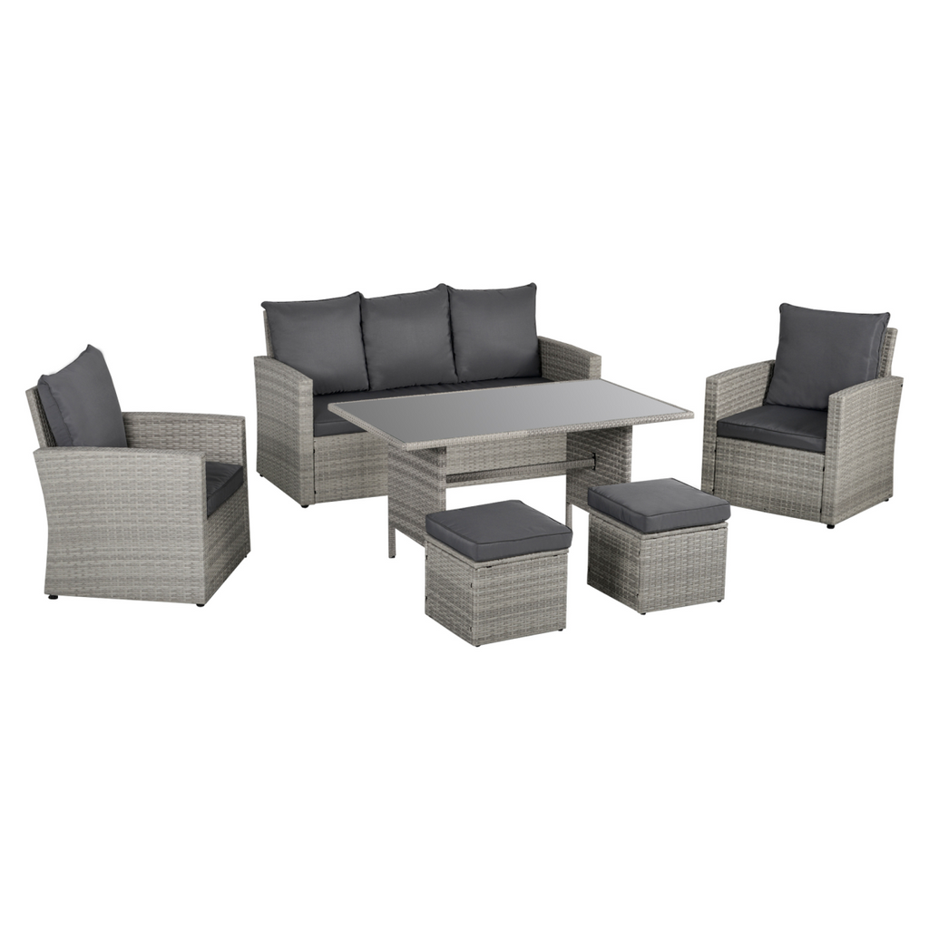 6 PCS Outdoor Rattan Sofa Furniture Sets with Footstool Cushions Grey Outsunny
