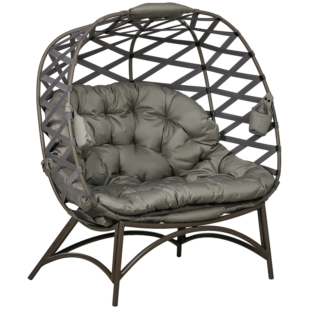Outsunny 2 Seater Egg Chair Outdoor with Cushion, Cup Pockets - Sand Brown